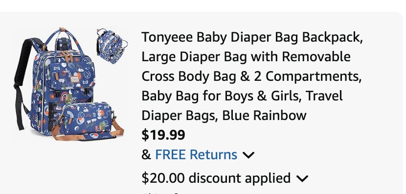 baby backpack Amazon receipt