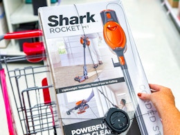 shark rocket vacuum sitting on a target cart