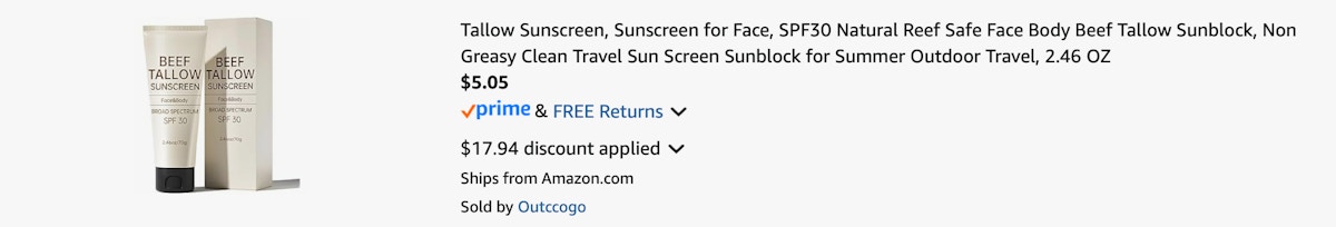 Amazon Beef Tallow Sunscreen 2025