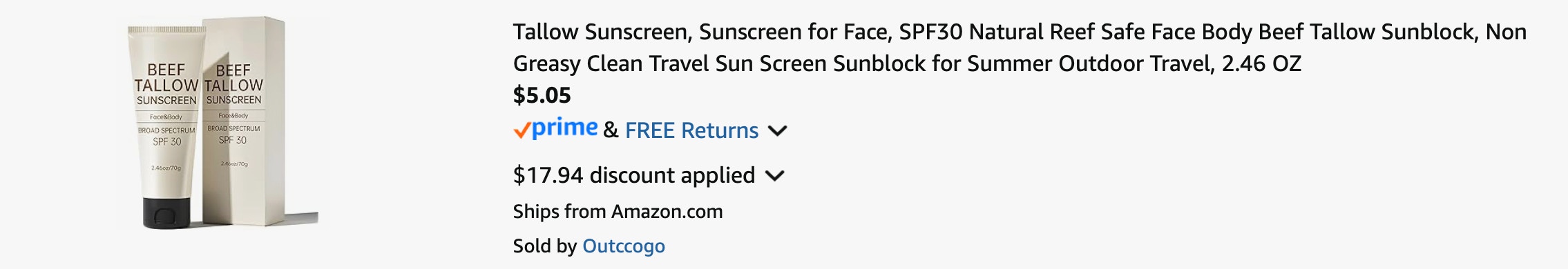 Amazon Beef Tallow Sunscreen 2025
