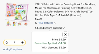 water paint coloring book Amazon receipt