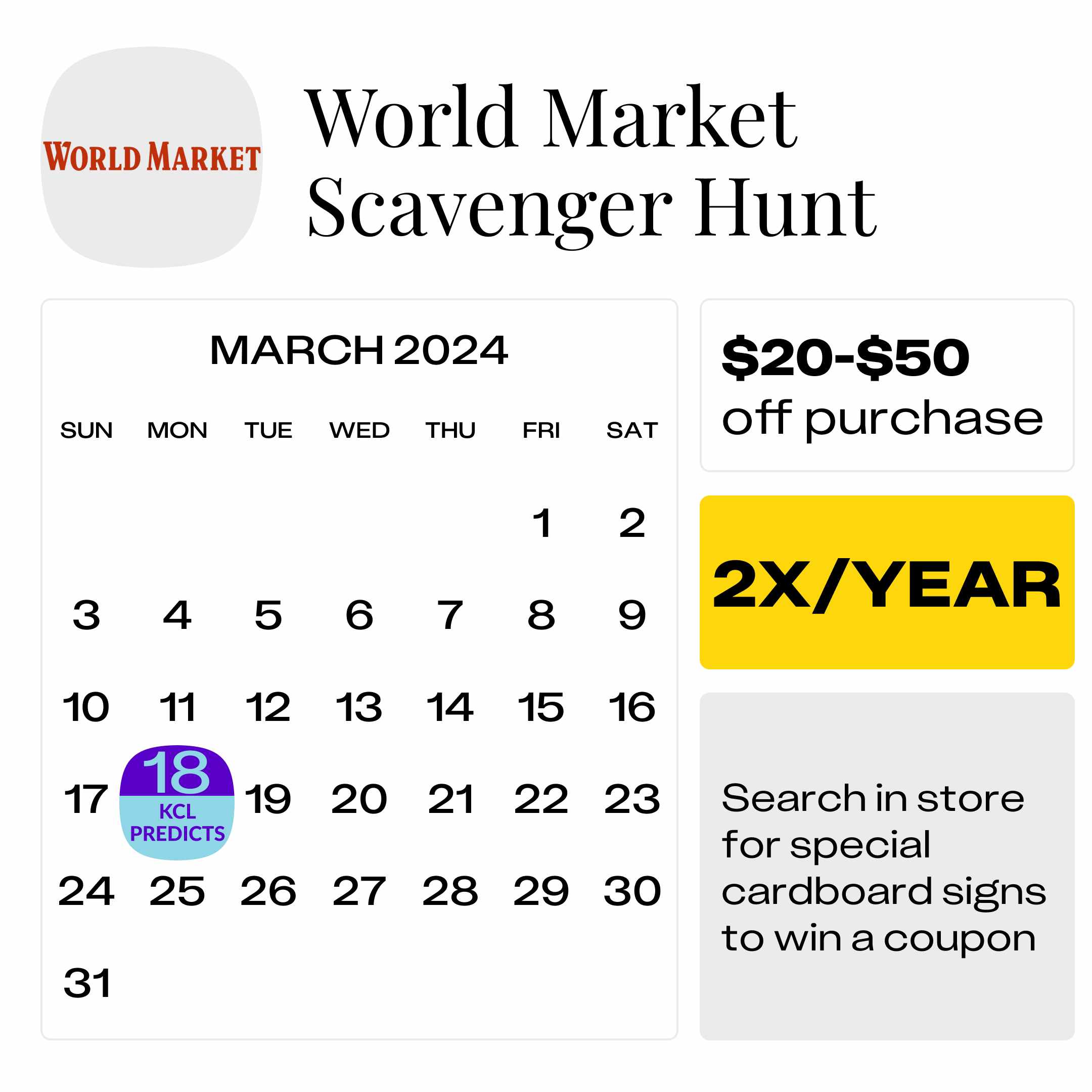 World Market Scavenger Hunt Expected to Return March 2024 The Krazy