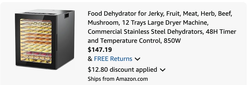 food dehydrator Amazon receipt