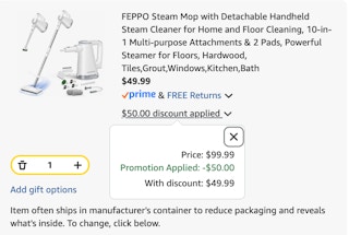 steam mop Amazon receipt
