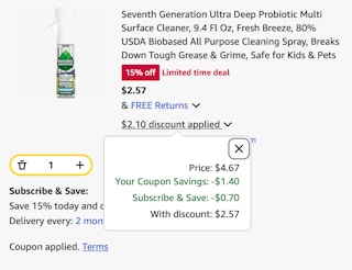 Seventh generation cleaner Amazon receipt