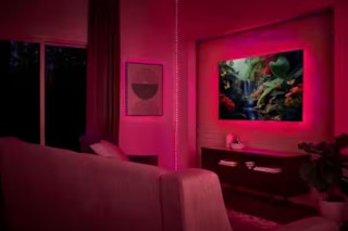 lifestyle image of red led lights around a tv