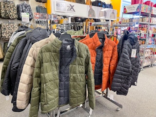Rack of Zero Xposure puffer jackets