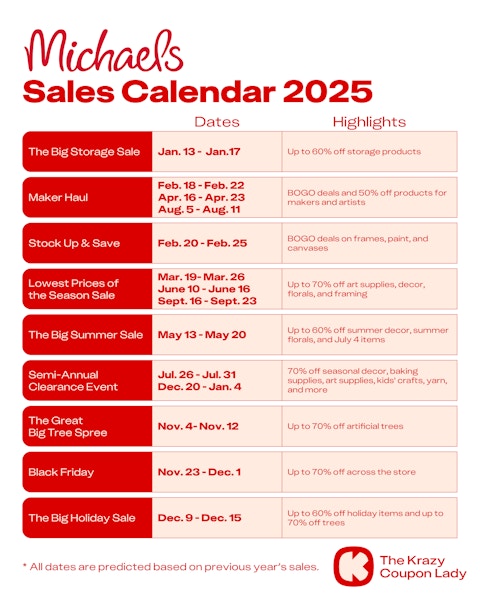 Michaels Sales Calendar 2025