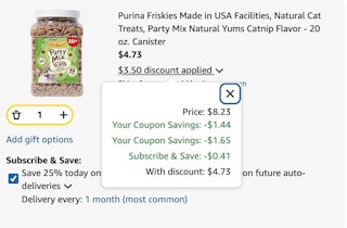 friskies cat treats Amazon receipt