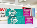 two Tom's of Maine toothpaste on shelf