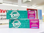 two Tom's of Maine toothpaste on shelf