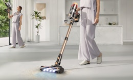 a person vacuuming 