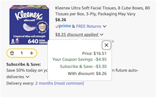 Kleenex Amazon receipt