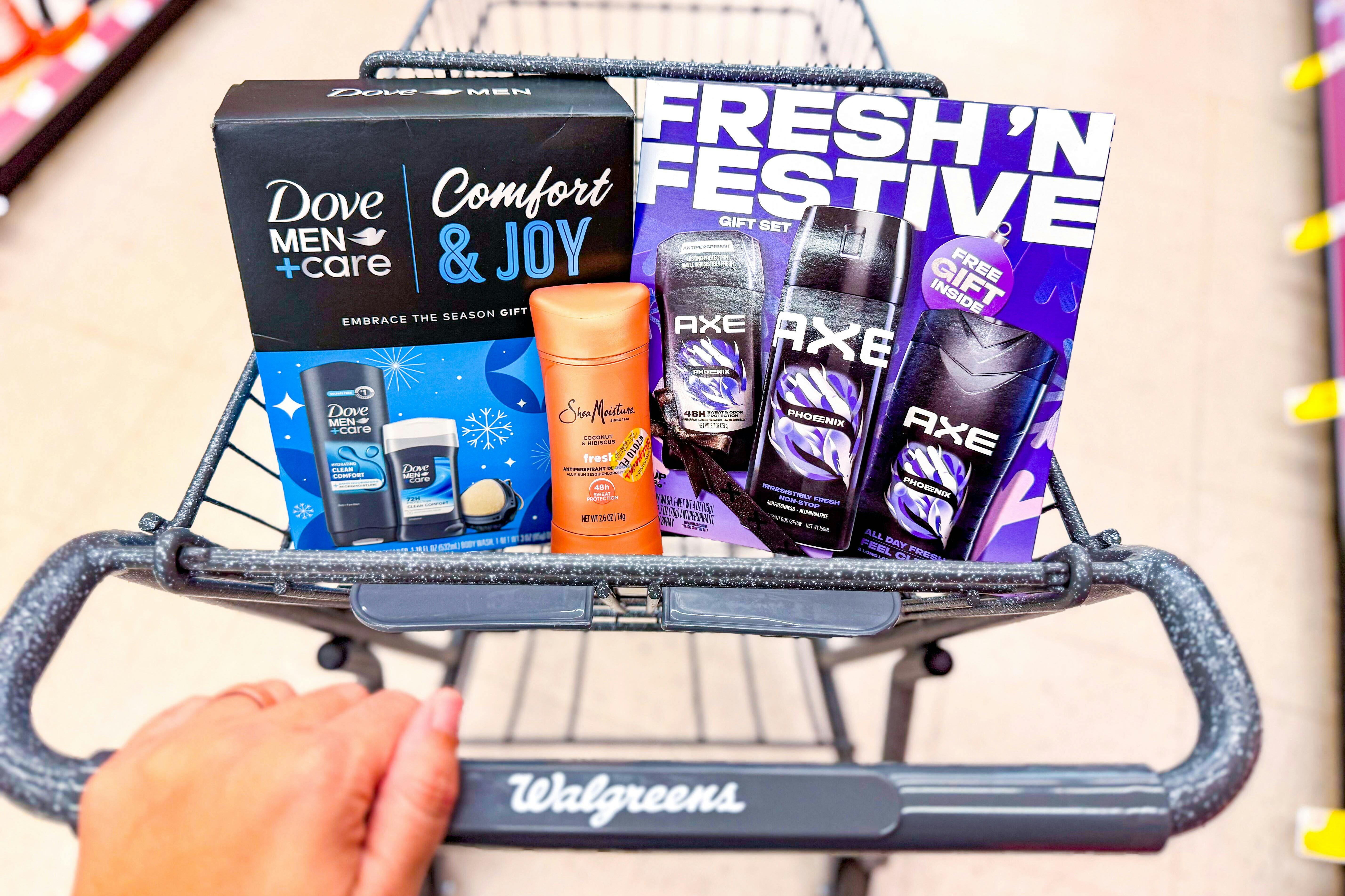 walgreens shopping cart with dove, axe, sheamoisture