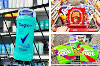 deodorant cereal fruit snacks collage