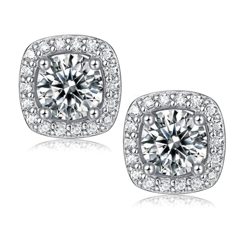 Moissanite Square Halo Stud Earrings