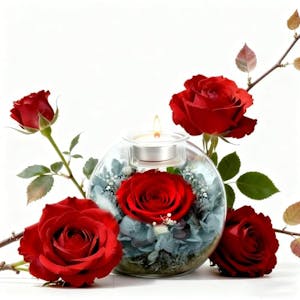 Preserved Rose in Glass With Candle