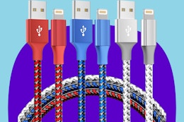 iPhone chargers 3-pack on a purple and blue background.