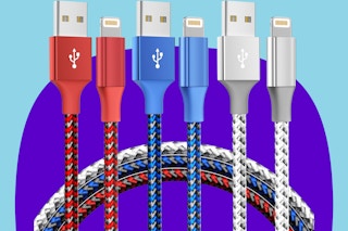 iPhone chargers 3-pack on a purple and blue background.