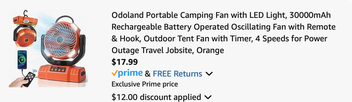 Portable fan Amazon receipt