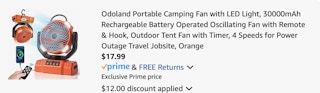Portable fan Amazon receipt