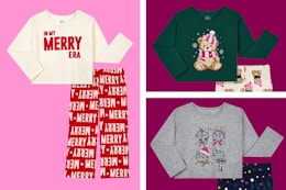 In My Merry Era, Teddy Bear, and Cat holiday pajamas