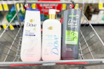 dove body washes in a shopping cart
