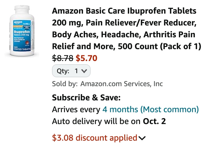 Amazon Ibuprofen cart