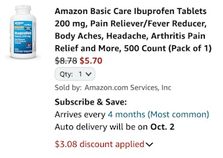 Amazon Ibuprofen cart