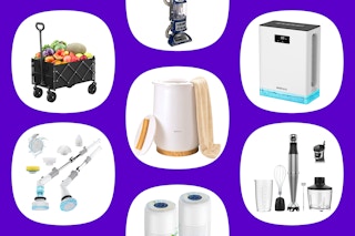 foldable wagon towel warmer dehumidifier blender air purifier spin scrubber vacuum on purple background