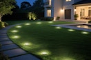 solar lights on a pathway to a house