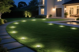 solar lights on a pathway to a house