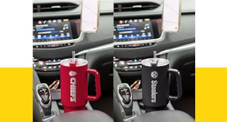 nfl tumblers featuring kansas city chiefs and the steelers in car cupholders