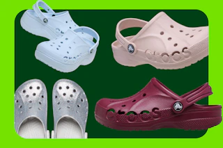 four pairs of crocs