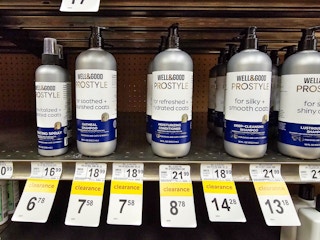 shelf of clearance dog bathing supplies