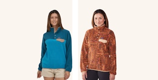 two women wearing a patagonia synchilla fleece pullover