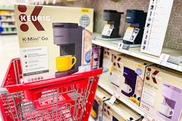 keurig k-mini go sitting on a target cart