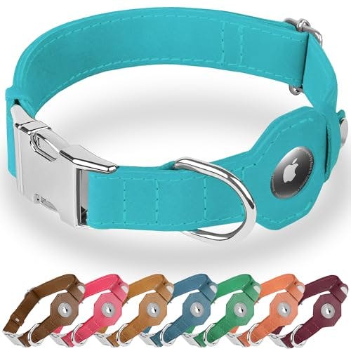 Leather Dog Collar with Airtag Holder