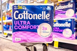 cottonelle toilet paper on a cart
