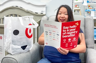 a woman sitting on a chair in target 