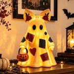 Lighted Patchwork Ghost Figurine