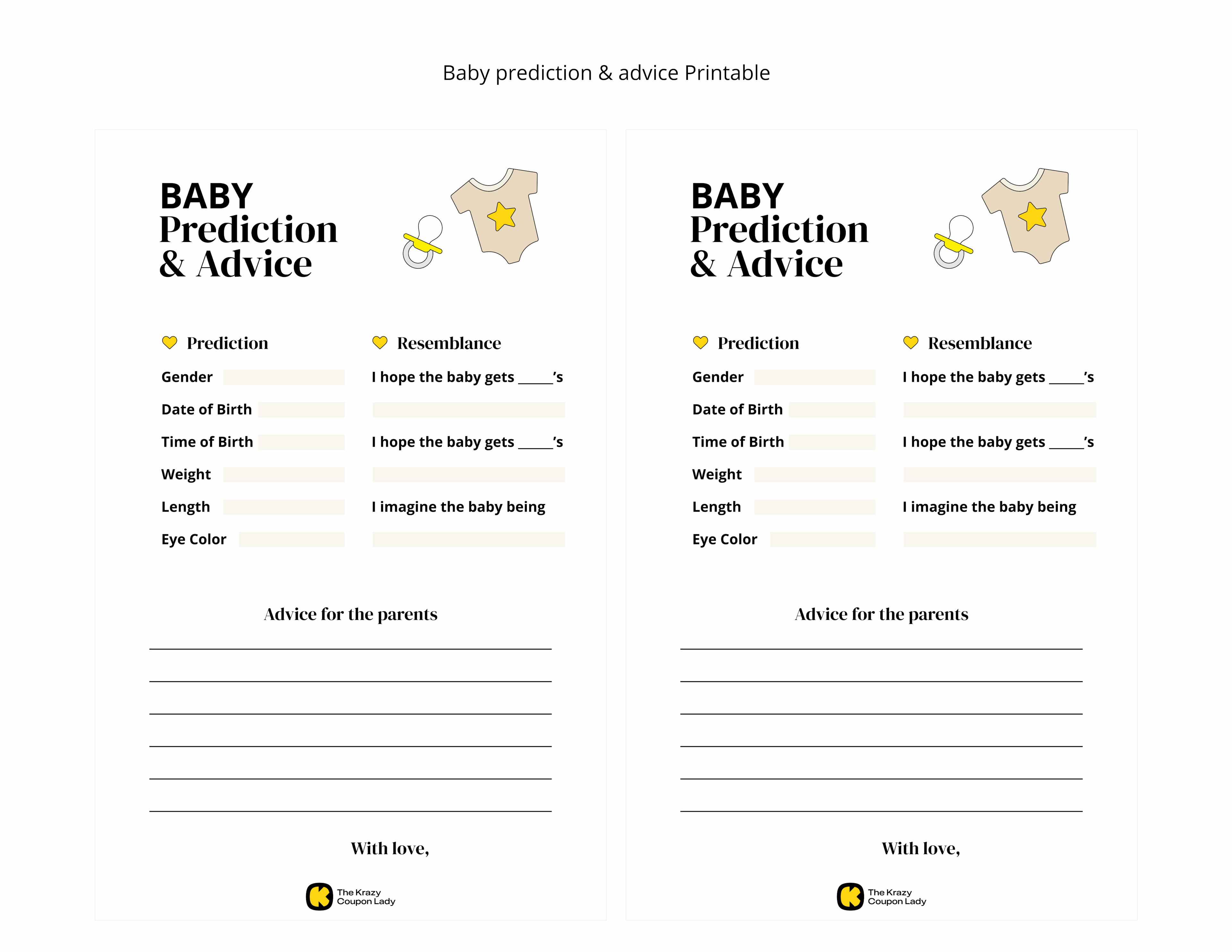 Baby prediction & advice printable