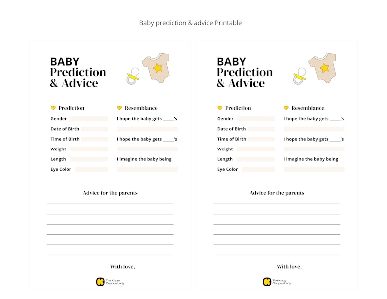 Baby prediction & advice printable