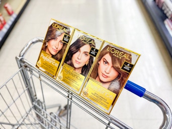loreal hair color boxes in a shopping cart