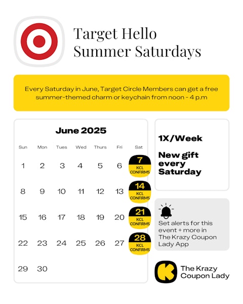 Calendar graphic of Target Hello Summer Saturdays for the month of June