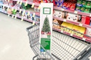 christmas tree in box inside cart