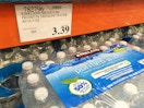 one 40-pack of Kirkland water bottles, sold at Costco is shown in the lower-right two-thirds of the image. A price tag reads $3.39.