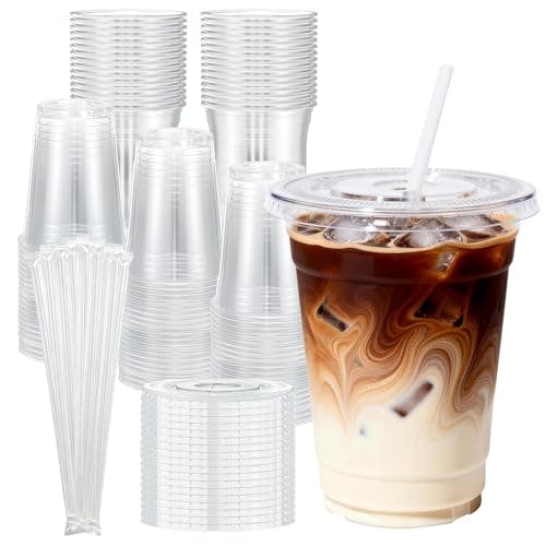Plastic Cups with Lids and Straws 100-Pack