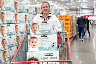 a person shopping at costco for diapers