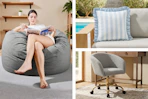 Oversized bean bags, office chair and decorative pillow